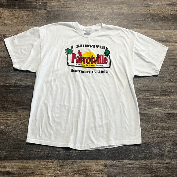 Vintage Jimmy Buffett Shirt Size XL Hanes White Y2K ParrotVille KC - Picture 2 of 5